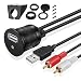 Produktbild TNP 3,5mm Aux + USB Einbaubuchse Kabel - 1m, Kfz USB & Cinch-Stecker auf 3,5-mm Klinkenbuchse, Auto USB RCA Verlängerungskabel, Stereo Audio Adapter für Armaturenbrett, LKW, Boot, Motorrad, schwarz