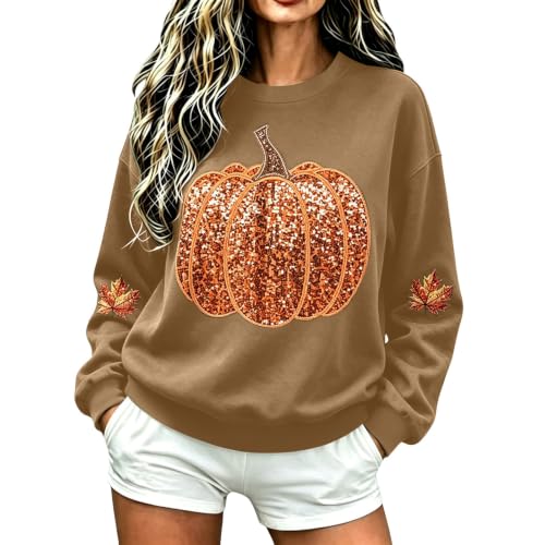 Pumpkin Sweatshirt Women Sequin Oversized Crewneck Halloween Sweatshirts - image 1