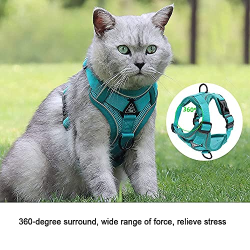 Amogato Cat Harness And Leash Set-Outdoor Walking Escape Safety Cat Vest, Adjustable Soft Kitty Vest, With Cat Reflective Strip, L,Green #TOP4