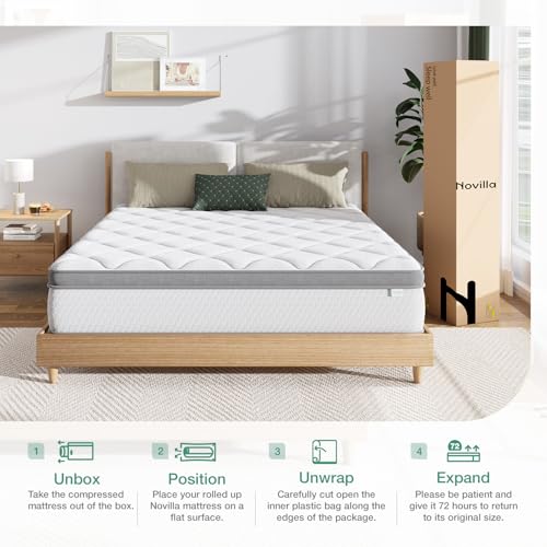 Image of Novilla Queen Size Mattress 10 Inch, Queen Mattress in a Box HybridPocket Innerspring with Foam Layer for Motion Isolation & Pressure Relief, Soft Feel but Supportive, CertiPUR-US