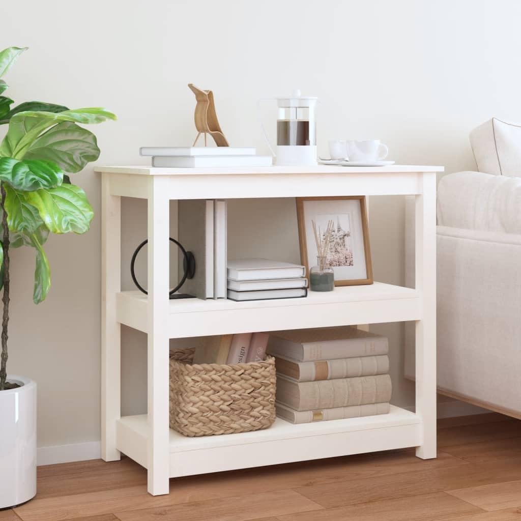 Consola clásica de madera de pino maciza con 3 estantes, versátil como mesa de pasillo o mesa auxiliar para almacenamiento y aspecto rústico