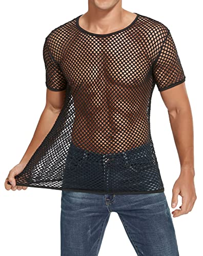 Men's Mesh Fishnet See Through Shirt Short Sleeve Muscle Undershirts Tee Tops2