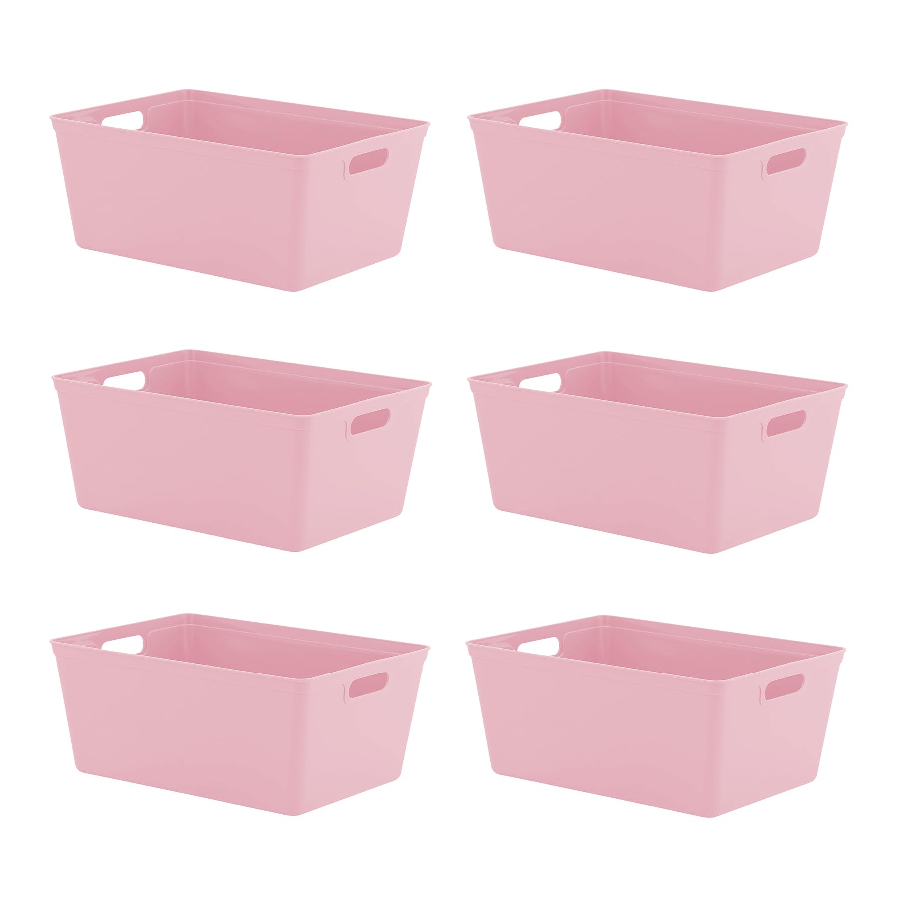 simpa 11L 11 Litre Plastic Storage Basket Studio Organiser Trays with Handles - Pastel Pink, Set of 6 Trays - 15.5cm (H) x 35cm (L) x 25cm (W)