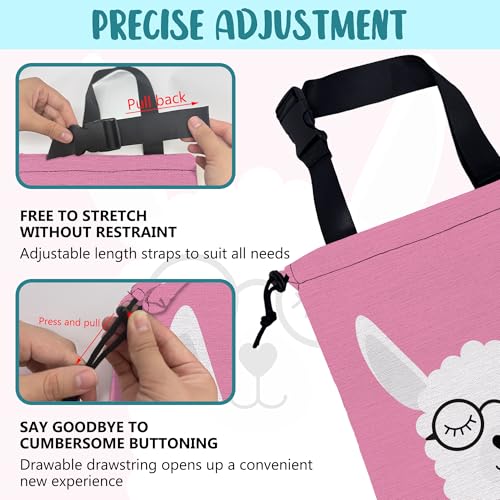 Image of Car Garbage Bag Cute White Alpaca in Glasses Drawstring Car Trash Bag Hanging for Back Seat with Adjustable Buckle Canvas Vehicle Trash Can Easy-to-Install