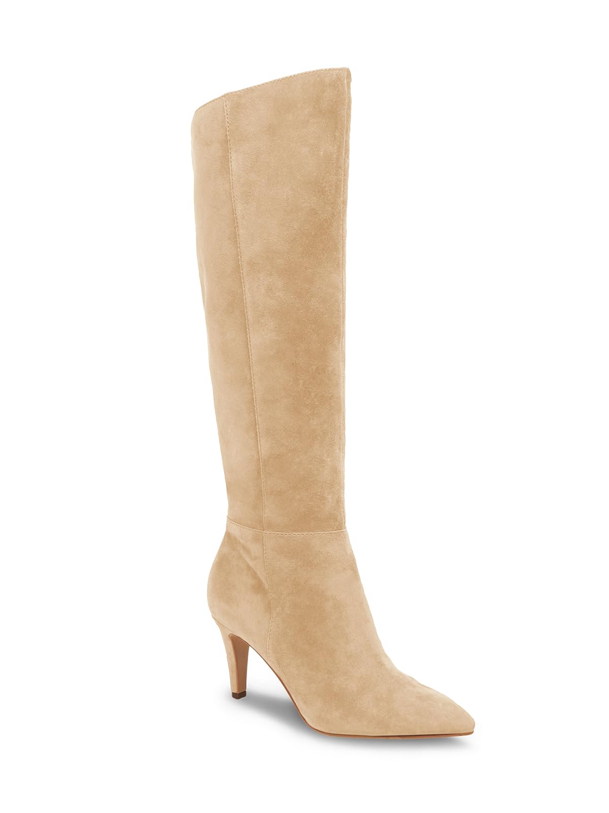 Coutgo Womens Wide Calf Knee High Boots Stiletto High Heel Pointed Toe Side Zipper Suede Long Boots Winter