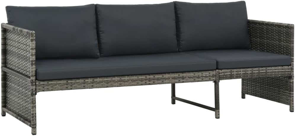 vidaXL Patio Sofa 3 Piece, Garden Sofa Set with Cushions, Patio Lounge Set Outdoor Sectional Sofa Couch for Balcony Garden, Poly Rattan Gray