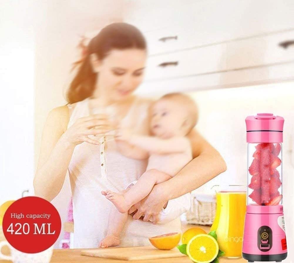 Przenośny blender do koktajli i smoothie, blender o rozmiarze osobistym z możliwością ładowania przez USB, mini przenośny blender do podróży, sportu, kuchni, siłowni (kolor: różowy) (różowy)