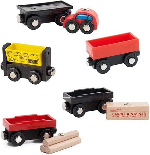 Miniatura 2 de Orbrium Juego de 5 vagones de tren de carga para ferrocarril de madera para Thomas The Tank Engine Chuggington Brio