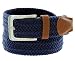 Elastic Fabric Woven Stretch Belt Leather Inlay Multi-Color Options(Navy,Large)
