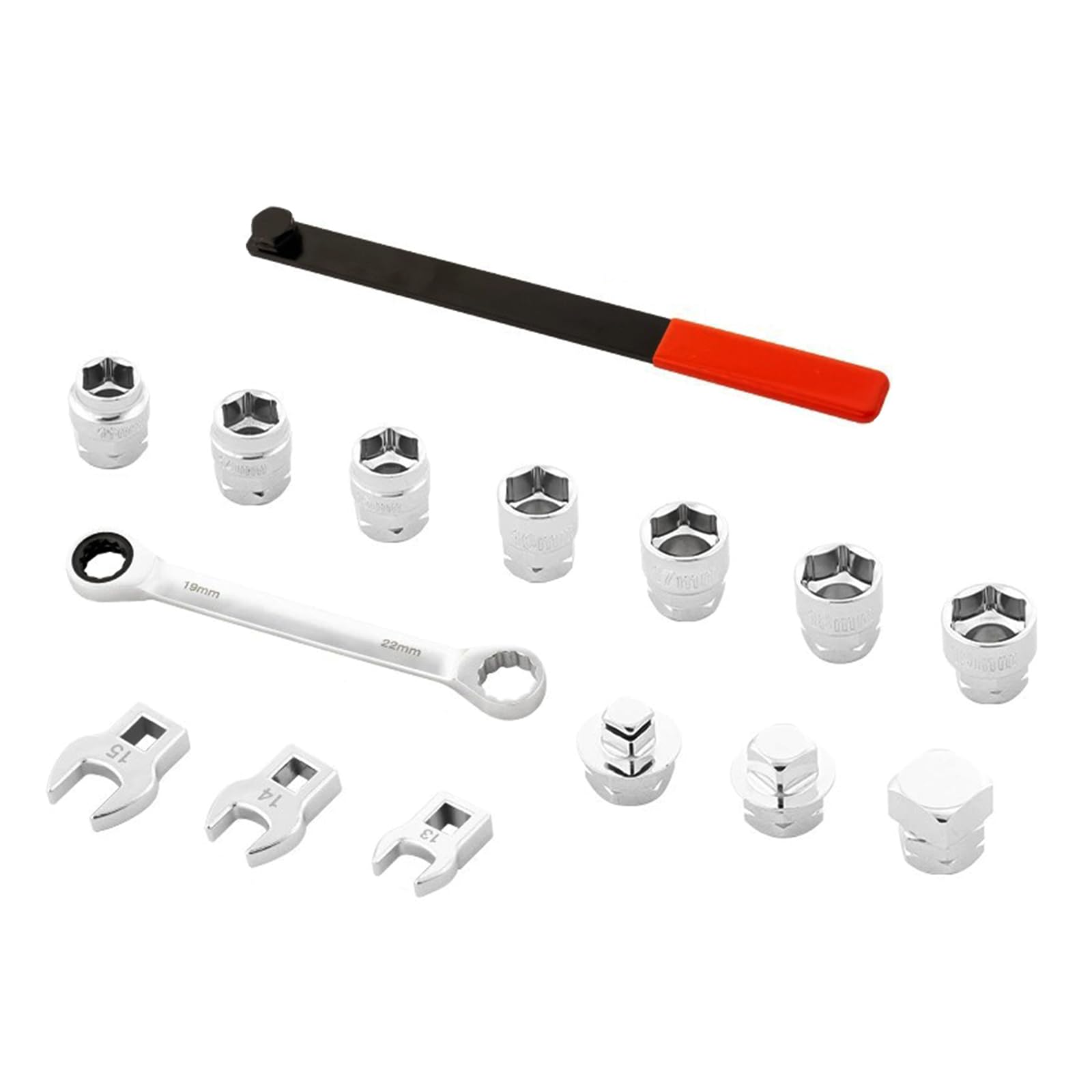 15Pcs Ratcheting Belt Tool Set Extension Rod Adjustable Disassembly Special Auto Accessories Ergonomic Handle Wrench