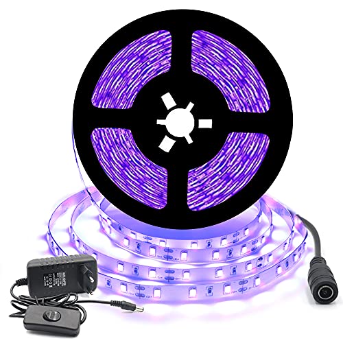 Arotelicht 12V Ensemble de Ruban LED Flexible UV Noire 5M 300leds IP20 300leds SMD2835 Bande Violet Avec Tranformateur/Bloc d’Alimentation, pour la décoration Intérieur festival, Noël