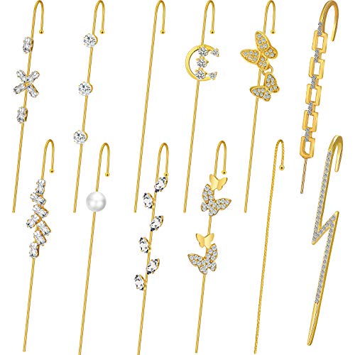 12 Pieces Ear Wrap Crawler Hook Zircon Earrings Ear Cuffs Crawler Hook Earrings for Women Girls (Modern Style)