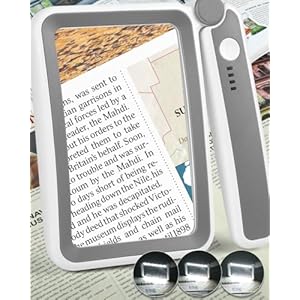 AKKYCVS Magnifying Glass with Light, Rechargeable 5X Large Page Magnifier for Reading, Folding Handheld Dimmable, LED Lighted Rectangle Magnifier for Reading Book Small Print for Seniors Low Vision