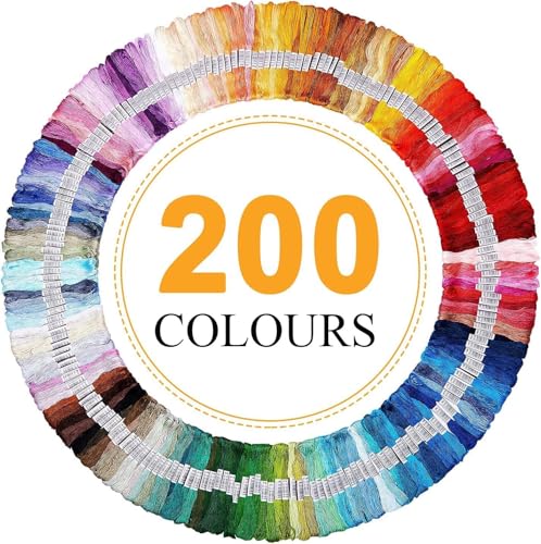 200 Colours Embroidery Threads Cotton Cross Stitch Floss Kit for Beginners Friendship Bracelets Sewing Punch Needle & DIY Crafts