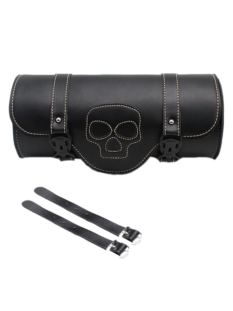 Riloer 1 sac à outils en cuir PU pour guidon de moto, étanche et réglable avec boucles pour la plupart des motos, vélos, noir