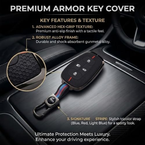Image of Coll of Fest Luxury Metal Silicon Key Cover Compatible with Tata Nexon | Punch | Safari | Harrier | Altroz | Tigor EV | Tiago EV | Curvv | EV - 4 Button Smart Key Glow in the Dark