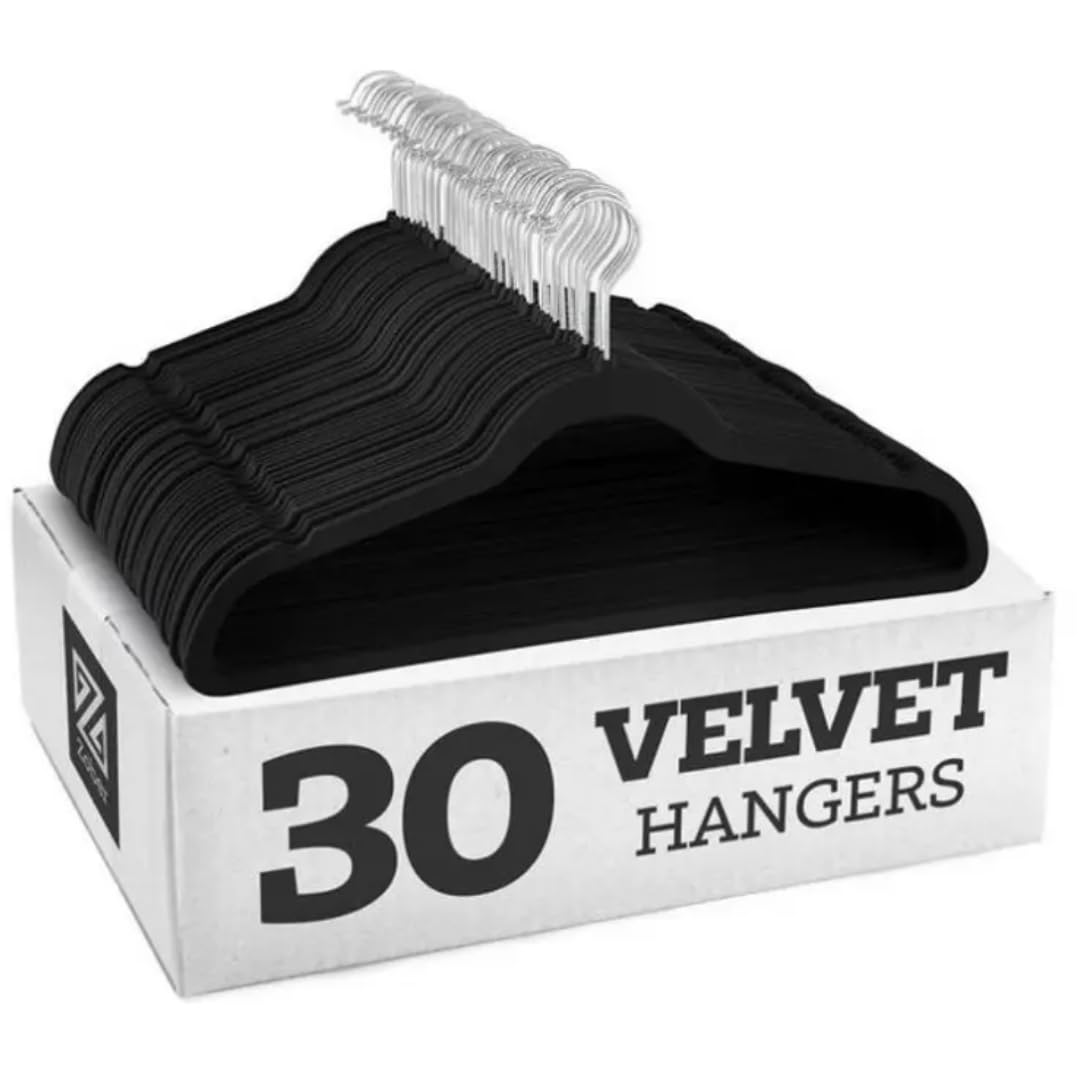 HWB Clothes Hanger Keatite With Rotating Hook 30Pcs Non Slip Felt Hangers Space Saving Clothes Hanger Velvet