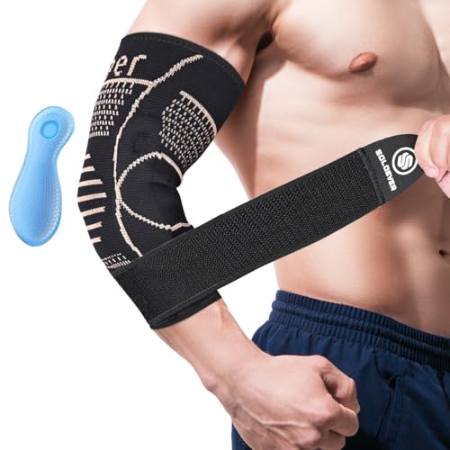 Copper Elbow Brace for Tendonitis and Tennis Elbow, Elbow Compression Sleeve with Gel Pad for Arthritis, Golfers, Arthritis, Bursitis. Elbow Pain Relief, Weightlifting, Fit for Men & Women (Black, Large)