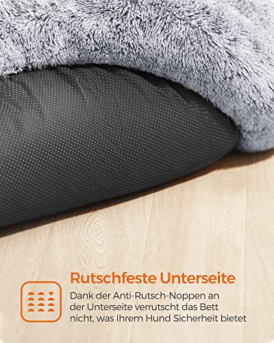 Feandrea Hundebett flauschig, Katzenbett, Donut Kissen, waschbar, Polsterung in der Mitte herausnehmbar, Langer Plüsch, 120 cm Durchmesser, Ombré-Grau PGW043G01