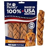 Pet Factory 7in Braided Beefhide Dog Chew Sticks with Peanut Butter Flavor - 100% USA Made Rawhide Chews for Medium Dogs, Long Lasting Dental Health, 7 inches (Pack of 6)