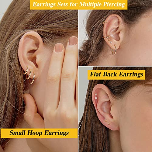 Drperfect Gold Stud Earrings Flat Back Earrings for Women Men Stainless Steel Earring Sets for Multiple Piercing Tiny Cubic Zirconia Ball Butterfly Cartilage Earring Hoop Stud Nap Earrings for Sleeping3