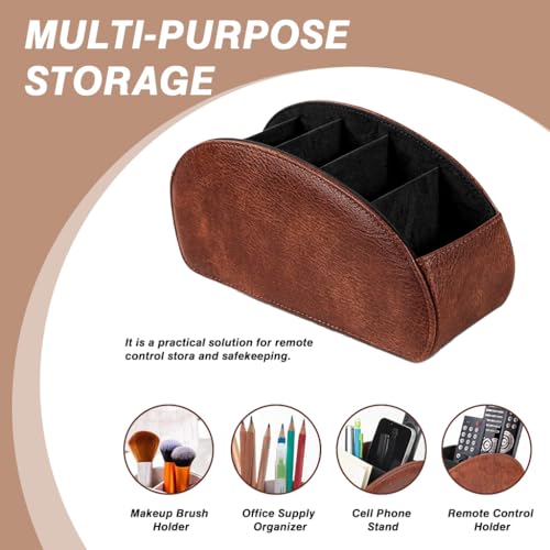 Image of HASTHIP Remotes Organizer Case Desk Holder Accessories Organizer Open 5-Compartment PU Desk Organizer for Living Room, Tea Table Multipurpose Desk Organizer Office Stationeries Holder