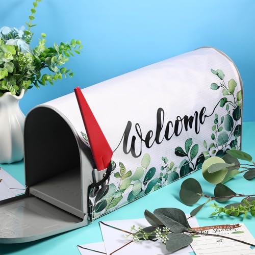 Image of Tiamon Eucalyptus Mailbox Covers Magnetic Summer Welcome Letter Box Wrap Standard Size 21x18 Inch Spring Leaves Mailbox Decor Eucalyptus Post Letter Box Decoration for Outdoor Garden Yard