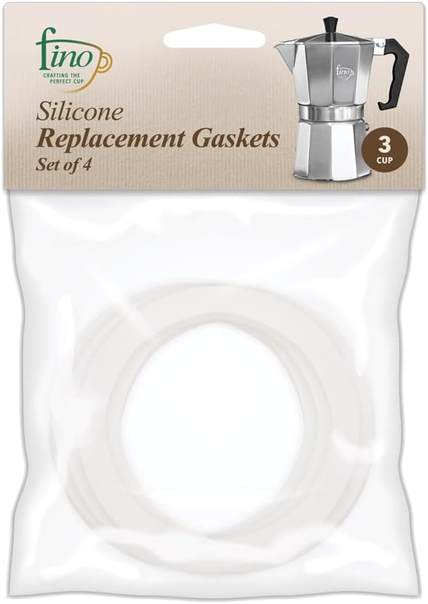 Fino Replacement Gasket for 3-Cup Stovetop Espresso Coffee Maker, Silicone, Set of 4