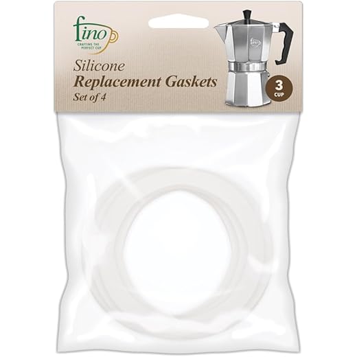 Fino Replacement Gasket for 3-Cup Stovetop Espresso Coffee Maker, Silicone, Set of 4