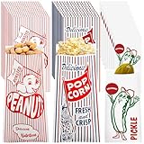Marspark 300 Pcs Papers Popcorn Bags Peanut and Pickle Bags 3 Size for Food Blue Red White Green Wrapping Packaging for Baseball Summer Carnival Circus Theme Birthday Party Supplies