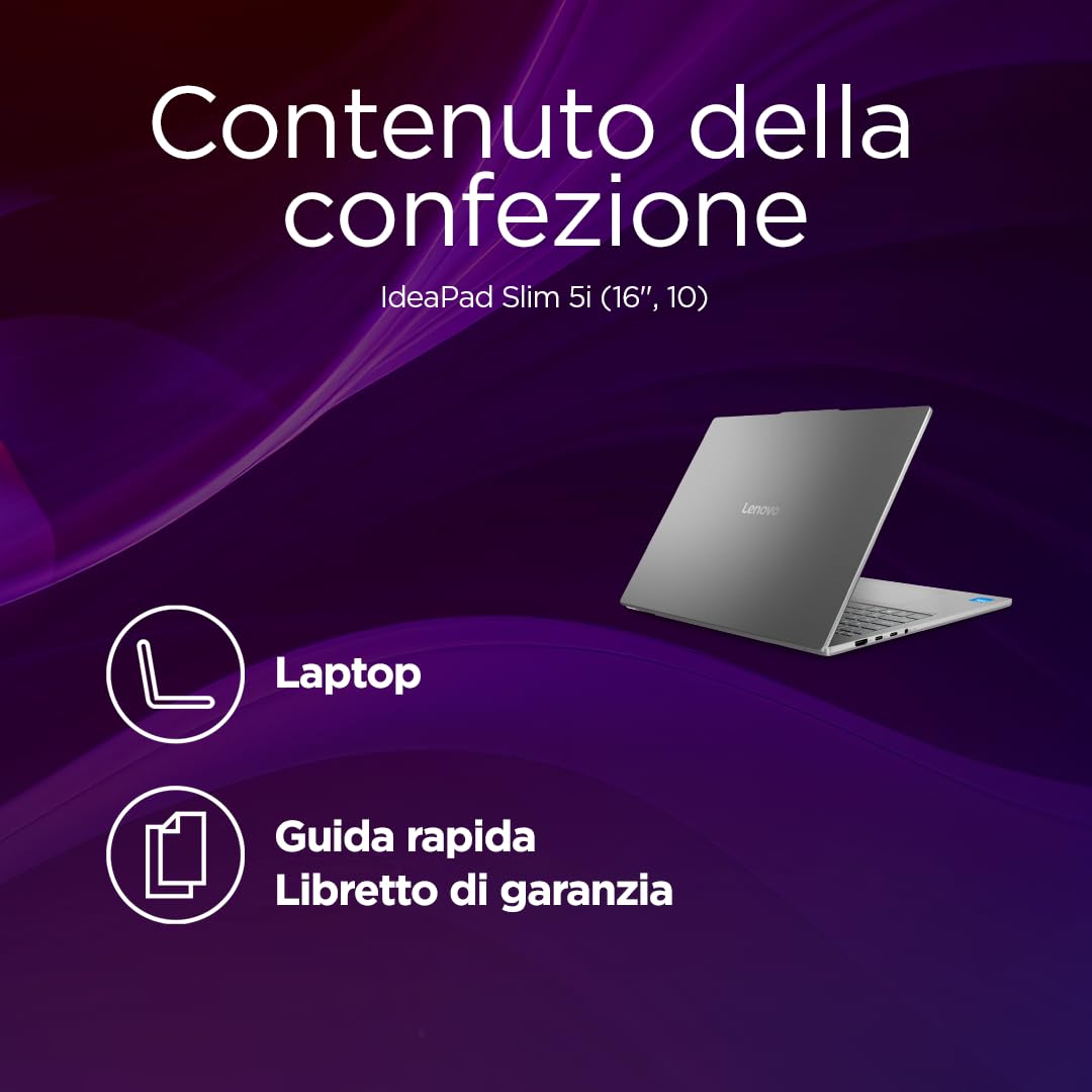 Lenovo IdeaPad Slim 5i Notebook 16" Intel Core Ultra 9 185H, 32GB RAM DDR5, 1TB SSD, Tastiera retroilluminata, IPS, Laptop in alluminio per Lavoro, Studio - Caricatore non incluso