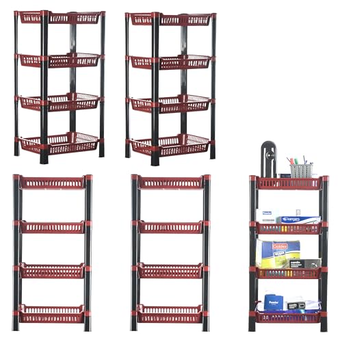 Image of Urbane Home Pack of 5 Multipurpose Racks for Storage | 4-Tier Kids Toy Organizer /Under Wash Basin & Office Storage Cabinet & Shelves | Maroon