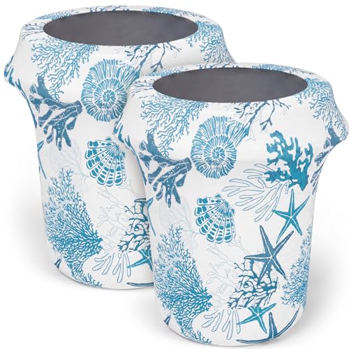 Image of 2 Pack 32 Gallon Stretch Spandex Trash Can Cover Fitted Washable Waste Garbage Container Covers Coral Starfish Outdoor Indoor Patio Backyard Decor for Wedding Party Commercial Fundraiser
