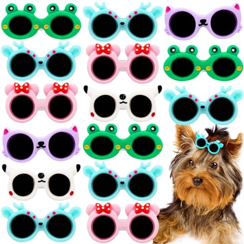 Petunny 50Pcs Dog Hair Clips Cute Sunglasses Pet Hair Clips Puppy Hair Bows Clips Dog Hair Bows with Alligator Clips Dog Cat Hair Accessories Pet Grooming(Random Color)
