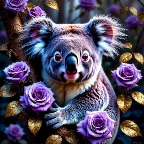 Koala de Rosas moradas Puzzle 60 Piezas Rompecabezas para Adultos 60 Piezas Juego de desafiante Rompecabezas Familiar Regalo Adulto