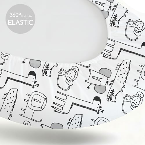 Image of 3 Pack Baby Bassinet Sheets for Baby Boy Girl, 32 inch x 16 inch Bassinet Mattress Sheets, Compatible with Round, Oval, Hourglass, Rectangle Mattress, Fitted Bassinet Sheets (Grey Animals)