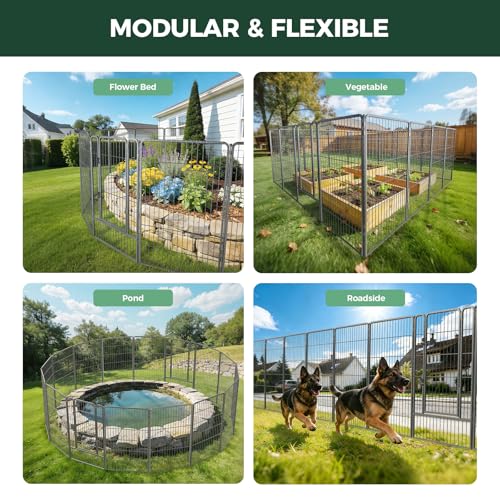 Image of FXW Garden Fence Outdoor for the Yard - 45in(H) x 18.2ft(L) Heavy Duty Metal Animal Barrier for Dog, No Dig Decorative Dog Fence, 8 Panels, Silver