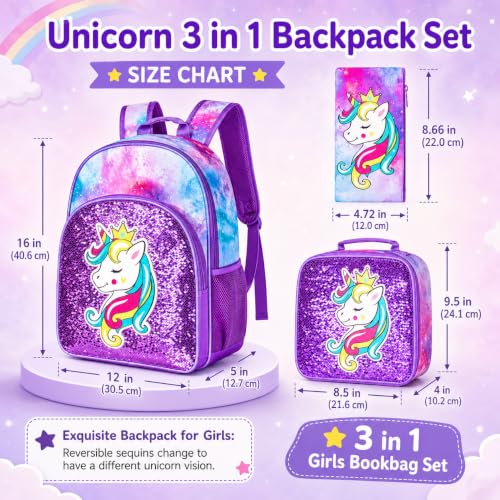 Image of 16 inch Backpack for Girls Boys 4-8, 3Pcs Kids Bookbag Set with Lunch Box, School Bag for Preschool Kindergarten
