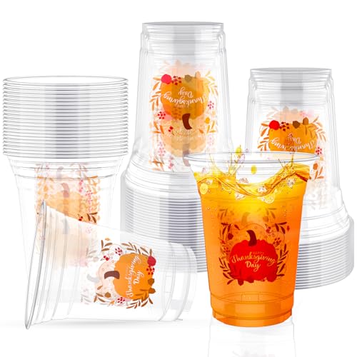 60 Pcs Thanksgiving Plastic Cups, 16 oz Bulk Disposable Fall Pumpkin Cups - image 1