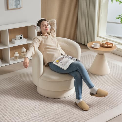 HOMCOM Sessel Wohnzimmer Drehbarer Relaxsessel mit Armlehnen, Loungesessel Lesesessel mit Sherpa-Optik, Polstersessel für Schlafzimmer Cremeweiß
