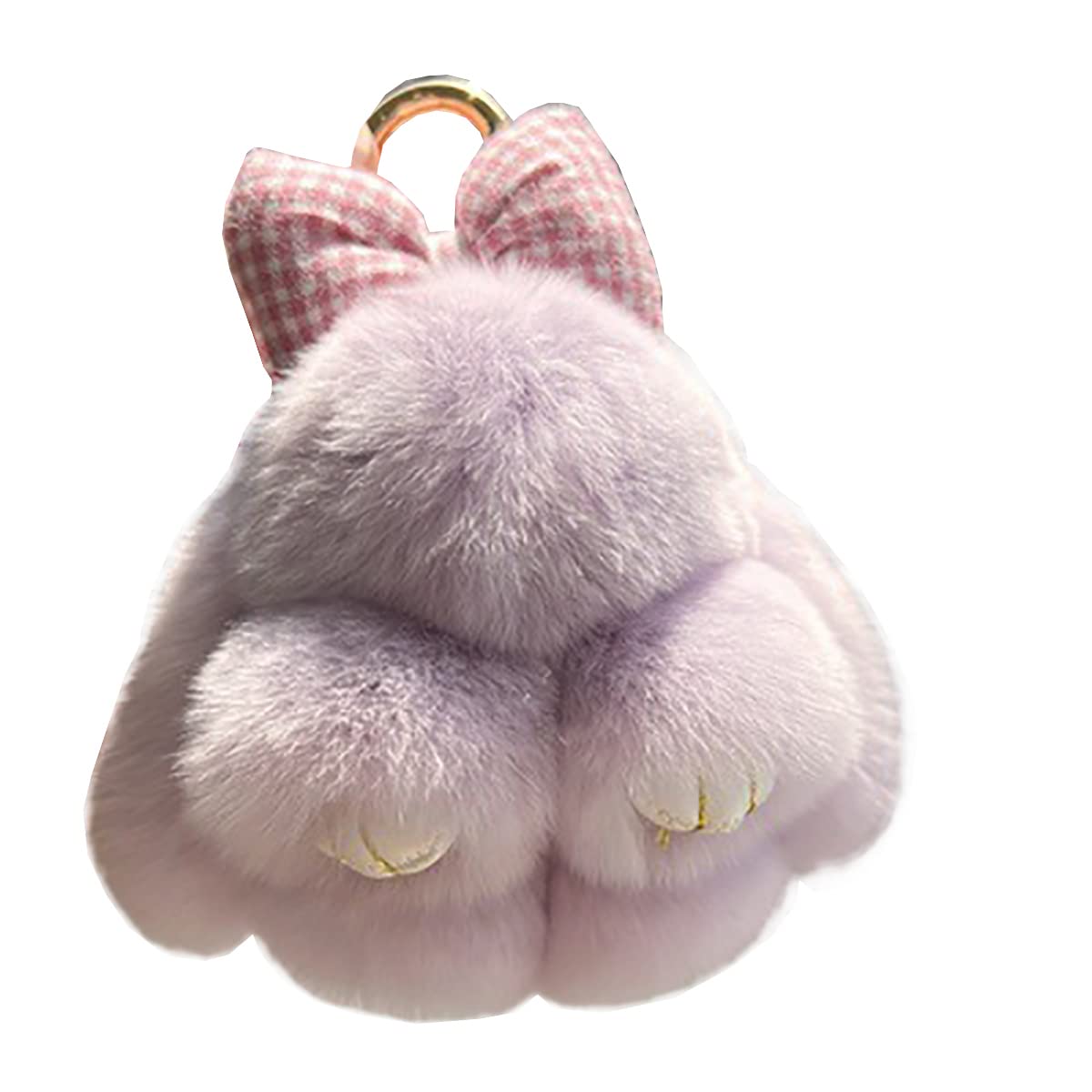 Soft Fluffy Rabbit Keychain Cute Plush Bunny Key Rings Plush Bunny Key Rings Faux Fur Keyring Pompom Keychain Decoration (purple)