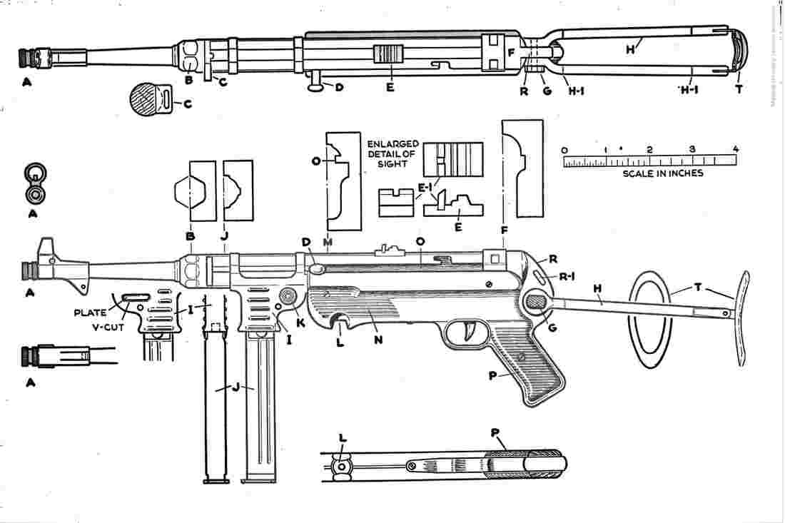 MP40 Blueprint Drawing A4 Photo