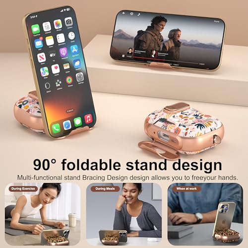 Image of for Apple AirPods Pro 3 Case 2025 with Safety Lock & Foldable Phone Stand | Double Drop Protection,Two-Piece Design, Airpod Pro 3 Case with Keychain & Cleaner Kit, Support Wireless Charging, Floral