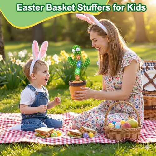 Image of Ayeboovi Dancing Talking Cactus Baby Toys Interactive Toy Repeating Records What You Say Volume Adjustable Singing Cactus Toddler Games with 120 Songs Easter Basket Stuffers for Kids
