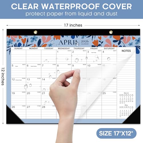 Image of Desk Calendar 2026-2027, 21-Month Calendar Runs Unitl June 2027, Large 17 inch x 12 inch Monthly Desktop & Wall Calendar for Home & Office - Twilight Petals