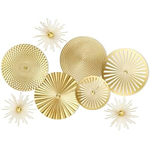 8 Pcs Gold Wall Decor Modern Metal Decor Metal Starbursts Radial Plate Art Hanging Decorative Wall Decorations for Home Bedroom Bathroom Living Room Office Sculpture(Gold)