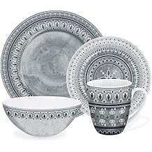 Safdie & Co. Sante Fe 16 Piece Dinnerware Set, Service for 4, Fiesta Dinnerware, plates and bowls sets, home trends and home food network essentials, Porcelain dinner plates