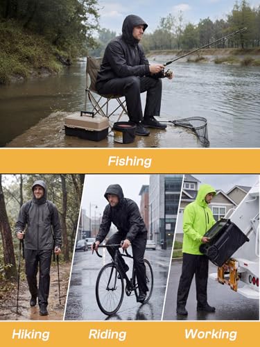 SaphiRose Men\'s Waterproof Rain Suit 2pcs/set Packable Rain Gear for Golf Motorcycle Fishing(Black,M)
