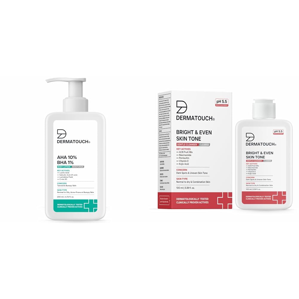 DERMATOUCH AHA 10% BHA 1% Body Lotion For Men and Women 200ml & Bright & Even Skin Tone Gentle Cleanser 100ml-image-32