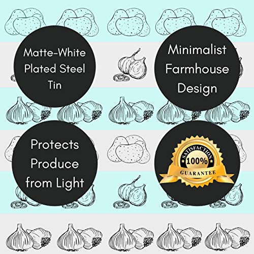 Potato Onion Garlic Storage Bin with Lid - Set of 3 - Kitchen Pantry Organizer and Tin Vegetable Keeper - Vintage White Farmhouse Metal Containers - Counter Fresh Produce Canister Bins by GOVÅ - Thumbnail 7